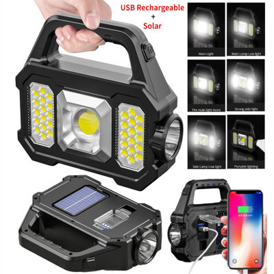 500LM USB Rechargeable Flashlight 6 Gear COBLED Solar LED Flashlight Super Powerful Lantern for Camping Torch Light