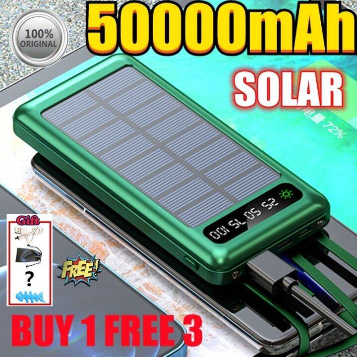 100 ORIGINAL 50000mAh Power Bank Solar Powerbank With 4 Cables Large ...