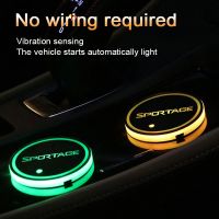 【CW】 Car Logo Led Atmosphere Cup Coaster Holder 7 Colorful KIA Sportage 2005-2014 2016-2021 Type Accessories