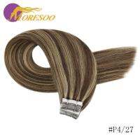 Moresoo เทป7สีในต่อผมคนไฮไลต์14-24นิ้วเครื่องทำผิวลอกหนังผมบลอนด์ตรงเรมี่ธรรมชาติบราซิล