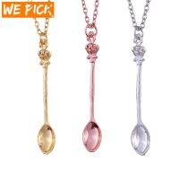 1PC New Gold Silver Color Tone Snuff Mini Tea Crown Mini Tea Spoon Vintage Royal Snuff Ibiza Festival Necklace Stainless Steel