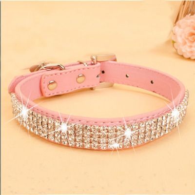 Bling Rhinestone Dog Collars Pet PU Leather Crystal Diamond Puppy Pet Collar Pink Red Collars And Leashes For Dog Accessories Leashes