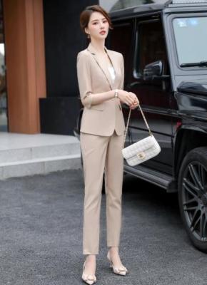 ◎✷ Khaki Suits Women 2021 Spring Summer Temperament Fashion Casual Business Formal Blazer And Pants Office Ladies Work Wear