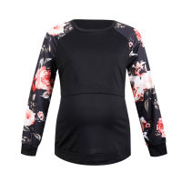 T-Shirt Tops Maternity Long Sleeve Print Patchwork Round-Neck Breast-Feeding Nursing Blouse Tops