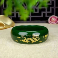 Real Green Jades Bangles Women Healing Jewelry Genuine Natural Hetian Jade Stone Gold Dragon Phoenix Bangle Jasper Bracelets