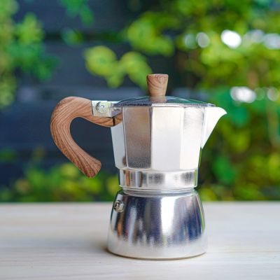 มอคค่าพอท 3cup (150 ml) หม้อต้มกาแฟสด อลูมิเนียมอัลลอย ด้ามลายไม้ มีน้ำหนักเบา แข็งแรง ทนทาน เครื่องชงกาแฟ เครื่องมือสกัดกาแฟ