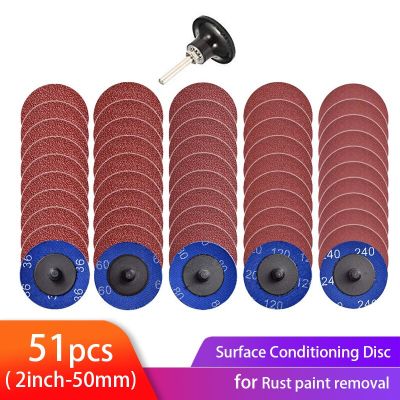 51Pcs Roll Quick Change Discs set 2 inch A/O Sanding Discs with 1/4" Holder Surface Conditioning Discs for Die Grinder
