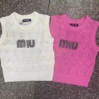 MIU Bright Diamond Letters Hollow Fashion Knitted Vest Short Sleeves