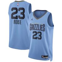 [High Quality]Mens New Original NBA Memphis Grizzlies 23 Derrick Rose Jersey Statement Edition Blue Swingman Heat-pressed