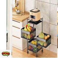 Steel storage shelf in square shape, rotatable, 3 tiers, with wheels, size 30×30×65 cm. black