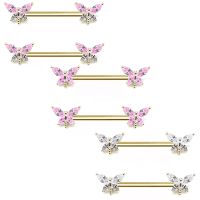 2Pcs/lot Butterfly Nipple Piercing Stainless Steel CZ Dragonfly Shape Nipple Ring Animal Body Piercing Jewelry