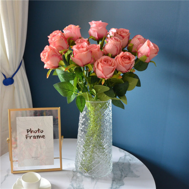 ดอกไม้เทียมตกแต่งหอประชุมดอกไม้ผ้าไหมของตกแต่งบ้านดอกกุหลาบบัลแกเรียเดี่ยวสำหรับห้องรับแขก-huilinshen