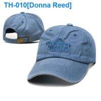 ㍿ Donna Reed TV drama English old cap embroidery blue denim wash do mens and womens leisure soft popular logo hat shading