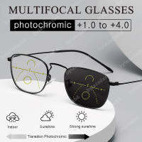 3-In-1 Photochromic Bifocal แว่นตาอ่านหนังสือผู้ชาย Progressive Multifocal แว่นตา Presbyopic ผู้หญิง Ultralight Alloy Full Rim + 100 + 150 + 200 + 250