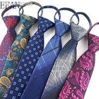 ❅✣ Royal Blue Necktie Zipper Lazy Tie Fashion 7cm Paisley Flower Ties Business for Man Gravatas Handkerchief Bowtie Mens Wedding