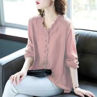 JS womens blouse 2021 new blouse long-sleeved V-neck fashion all-match foreign style loose show thin