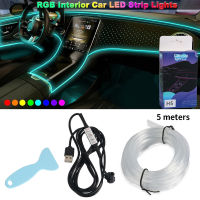 Neon Car Led Strip Light RGB USB Ambient Led Lighting Kit พร้อมไฟเบอร์ออปติกสำหรับอุปกรณ์ตกแต่งภายในรถยนต์คอนโซลกลาง Dashboard