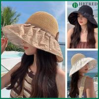 HBTRED ครีมกันแดดกลางแจ้งฤดูร้อนสีทึบหมวกแบบคาดสำหรับผู้หญิงหมวกปานามาสำหรับไปทะเลหมวกชาวประมงหมวกแก๊ปหมวกกันแดด