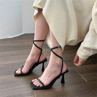 Cross Bandage High Heels Sandals Women Summer Fashion Lace-Up Peep Toe Shoes Female Square Ladies