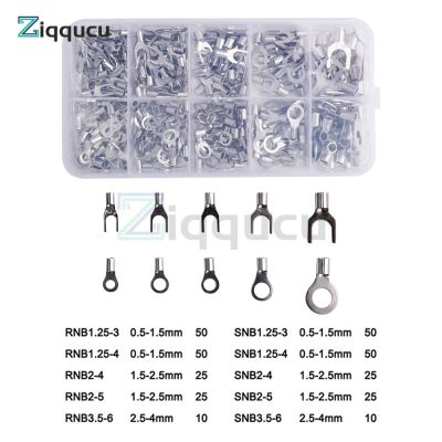 320PCS Cold Pressed Bare Terminal Box Packed OT/UT Forked Round Copper Nose Terminal Block Connector Electrical Connectors