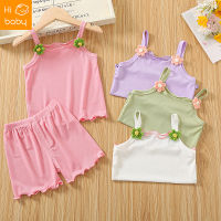 Girls Suit 2023 New Summer Babys Sling Top Short Pants Childrens Ice Silk Sleeveless Vest Two-piece Set