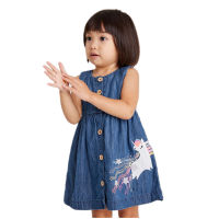 Children 2022 Summer Baby Girls Clothes Brand Vestiods Toddler Cotton Dot Giraffe Denim Color Dress for Kids 2 3 4 5 6 7 Years