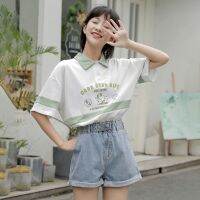 Polo lapel short-sleeved T-shirt female summer new style Japanese students all-match loose Hong Kong-flavored blouse small fresh