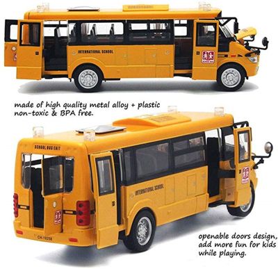 รถบัสของเล่นรถหล่อโลหะสีเหลืองขนาดใหญ่ดึงกลับ939;39; เล่นรถบัสพร้อมเสียงและไฟสำหรับเด็ก