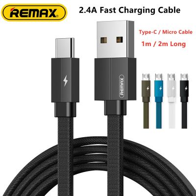 ✒№ Remax 2.4A Fast Charging Cable 2.1A 2M Length Cable Type-C Micro USB Cable High Speed Data Transmission Braided Wire