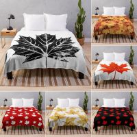 New Style White Black Yellow Red Maple Leaf Flannel Throw Blanket King Queen Size for Couch Bedroom Safa Blanket Super Soft Lightweight