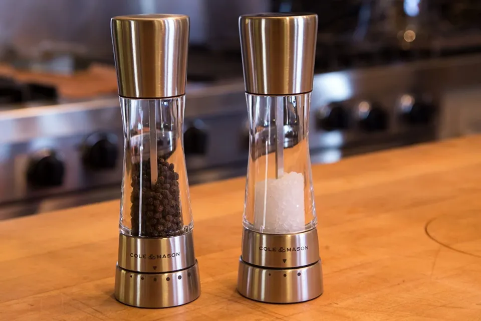 COLE & MASON Derwent Salt and Pepper Grinder Set - Stainless Steel Mills  Include Gift Box, Gourmet Precision Mechanisms and Premium Sea Salt and