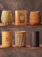 Rattan Six Gentlemen Tea Cylinder Mottled Bamboo Grass Weaving Set Combination Filter Ceremony Accessories Storage Tube