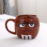 【Support-Cod】 M &amp; M แก้วกาแฟรูปถั่วขนาดใหญ่ชาอาหารเช้าแก้วนมและช้อนแก้วภาชนะใส่เครื่องดื่มเซรามิกแสดงออกขนาด500มล.