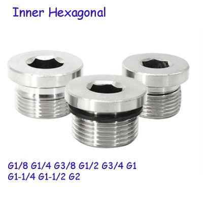 1PC 304 Stainless Steel / Carbon Steel Galvanized  Inner Hexagonal Sealing Pipe Plug With ED Ring G1/8 1/4 3/8 1/2 3/4 1 Pipe Fittings Accessories