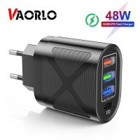 [CNIU digital accessories] VAORLO 48W 3USB PD ที่ชาร์จ4พอร์ตสำหรับเดินทางอุปกรณ์ชาร์จโทรศัพท์ในรถยนต์ผนัง2.4A USB ปลั๊กอังกฤษอเมริกายุโรปอย่างรวดเร็วสำหรับอุปกรณ์