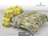 FOUNTAIN ผ้าปูที่นอน 3.5 5 6 ฟุต ลายลิขสิทธิ์แท้ UNIVERSAL ยูนิเวอร์แซลสตูดิโอส์ มินเนี่ยน Minions รหัสสินค้า FTC133 สีเหลือง เทา ไม่รวมนวม ผ้าปูที่นอน 13"