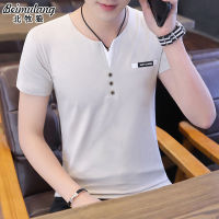 Gfj645เสื้อยืดแขนสั้นผู้ชายสำหรับฤดูร้อน,เสื้อผ้าฝ้ายบริสุทธิ์นักเรียนคอกลมคอวีแขนครึ่งเสื้อสำหรับผู้ชายเกาหลี