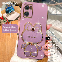 สำหรับ Reno6 Reno6 OPPO 5G Reno 6 Pro Reno6 Z Reno7 5G Reno8 5G Reno 8 Pro Reno5 Z Reno7 Z หรูหรา Electroplated แฟชั่นยอดนิยมน่ารักกระต่ายแต่งหน้ากระจกที่จับโทรศัพท์มือถือคลุม