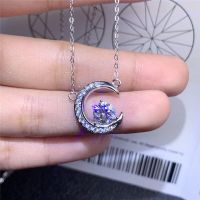 Silver 1 Carat Excellent Cut Diamond Test Passed Moissanite Moon Shaped Pendant Necklace Silver 925 Jewelry Female Engagement