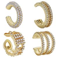 【YF】 1Pcs Hip Hop Cool Gold Color Non pierced Premium Design Micro Pave White Zircon Ear Clip Copper Earrings For woman Jewelry