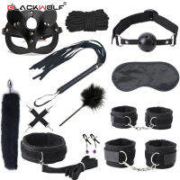 BLACKWOLF BDSM ชุดเตียงทาสชุดที่แปลกใหม่กุญแจมือแส้ปิดปากหางเสียบของเล่นเพศสำหรับผู้หญิงคู่ผู้ใหญ่เกมผลิตภัณฑ์เพศ