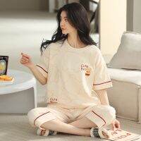 Uniqlo High quality new 100 cotton pajamas girls summer ins student cute short-sleeved shorts loose ladies can wear home clothes set original