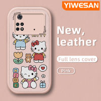 YIWESAN เคสสำหรับ Xiaomi Poco M4 Pro 5G Redmi Note 11T 5G Note 11S 5G เคสการ์ตูนแมวน่ารักกับดอกไม้ดีไซน์ใหม่เคสหนังนิ่มปกป้องกล้องคลุมทั้งหมดเคสกันกระแทกขอบสี