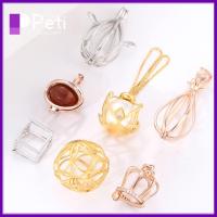 PETI JEWELLERY เงินสเตอริ่ง925 จี้ที่วางกรงลูกปัดหิน สีเงินสี สีทอง ถาดเปล่าใส่ของ การออกแบบใหม่ สามารถเปลี่ยนได้ จี้ที่วางหิน ผู้หญิงผู้ชาย