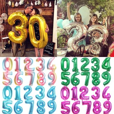 16/32Inch Big Rainbow Silver Number Balloons 0 1 2 3 4 5 6 7 8 9 Digital Helium Ball Wedding Birthday Party Decorations Kids Glo Balloons