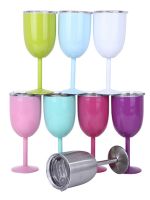 10Oz Stainless Steel Goblet Wine Cup With Lid  Vacuum Insulated Wine Glasses  Goblet Wine Glass Vaccum Coffee Tea Tumbler Cup