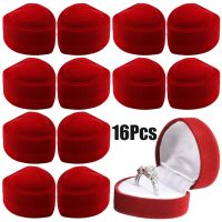16Pcs Red Velvet Heart Ring Box Jewelry Display Case Holder Gift Boxes Wedding Romantic Organizer Engagement Ring Case Wholesale