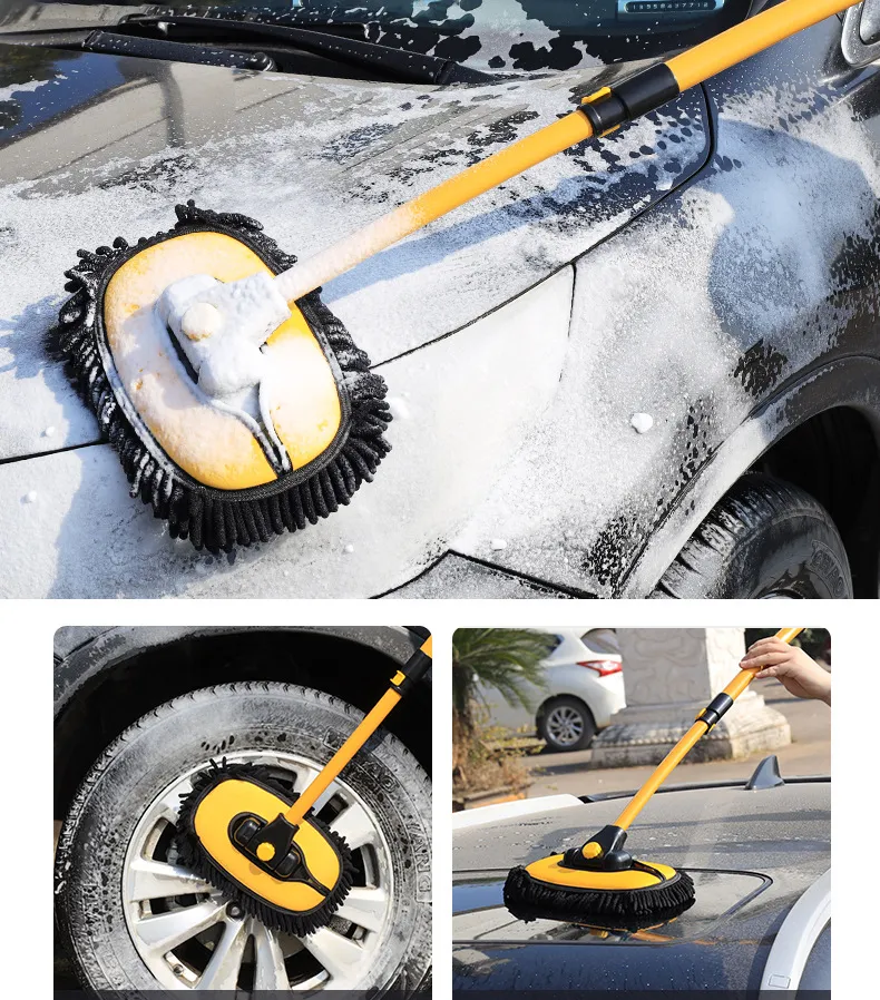 Car Cleaning Brush Car Wash Brush Telescoping Long Handle Cleaning Mop  Chenille Broom Dual brush heads Car Cleaning Tool