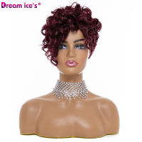 Synthetic Short Afro Kinky Curly Wigs American Wig with Bangs For Black Women Heat Resistant Cosplay Daily Use Dream Ices