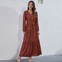 ATUENDO Autumn Fashion Sexy Dress for Women Bohemian Casual High Waist Maxi Robe Boho Leisure Satin Soft Solid Womens Clothing